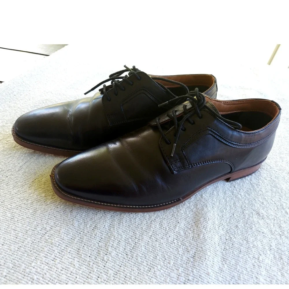 Franco Fortini Dress Shoes Mens 10 Black Leather Oxford Derby Lace Up Formal